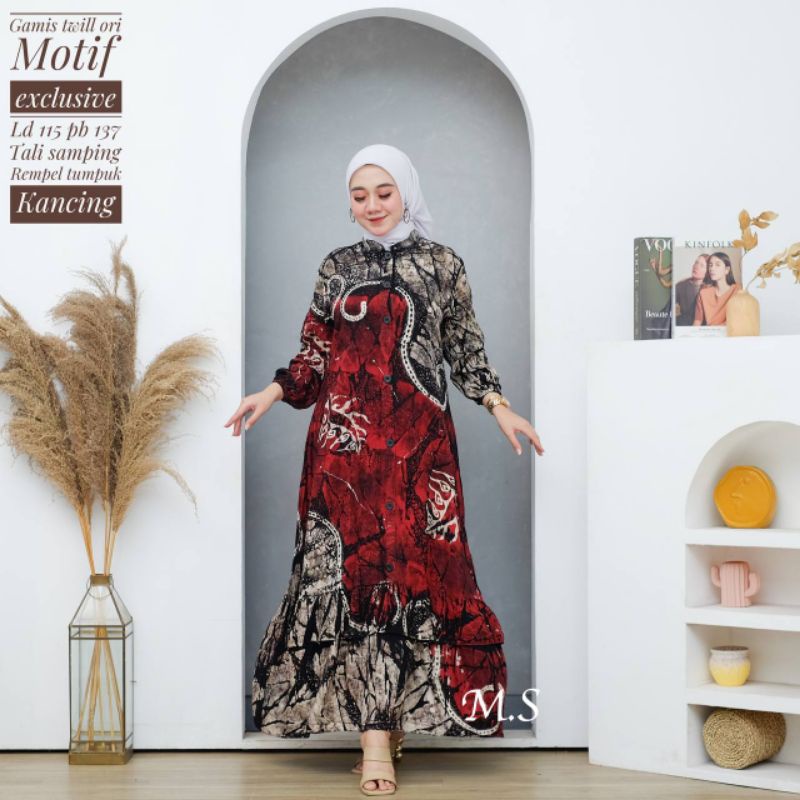 Gamis Twill Ori Gamis Batik Cap Malaman Karetan Gamis Busui Kancing Depan Model Rempel Bawah Susun T