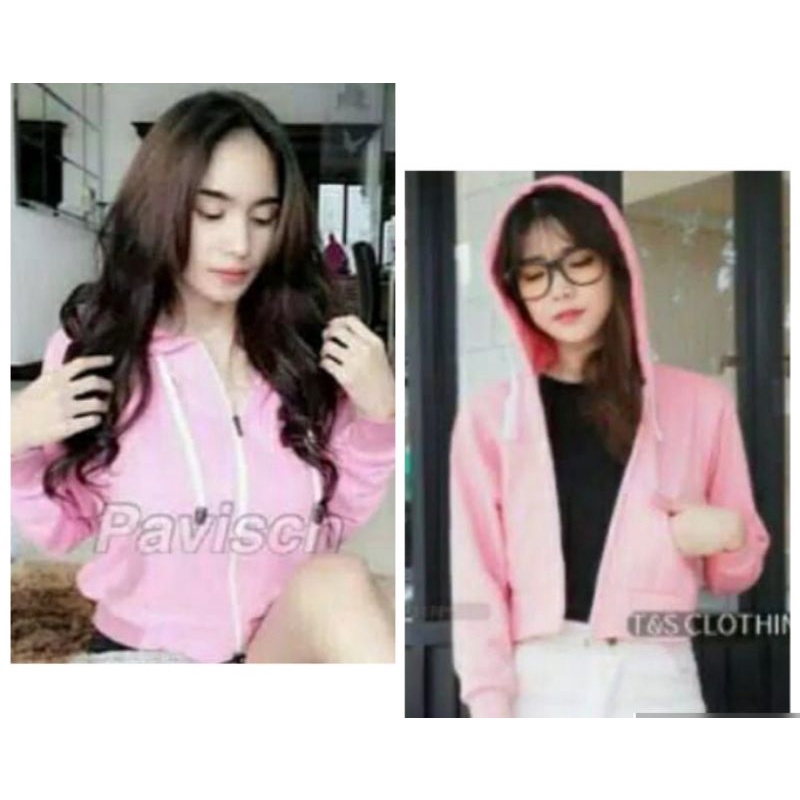 Jaket Hoodie Wanita Jaket Wanita Resleting Crop Jaket Hoodie Polos Wanita