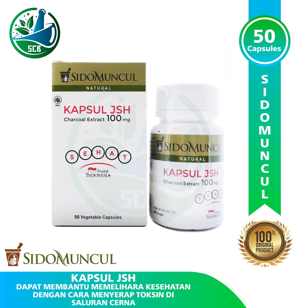 Kapsul Herbal JSH Sidomuncul 50 Capsules - Charcoal Extract 100 mg