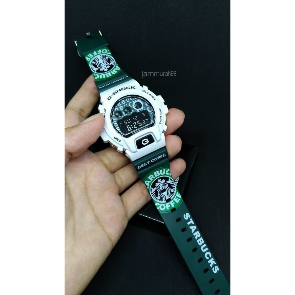 LIMITED JAM TANGAN CASIO G-SHOCK DW-6900 STARBUCKS WHITE GREEN TERMURAH