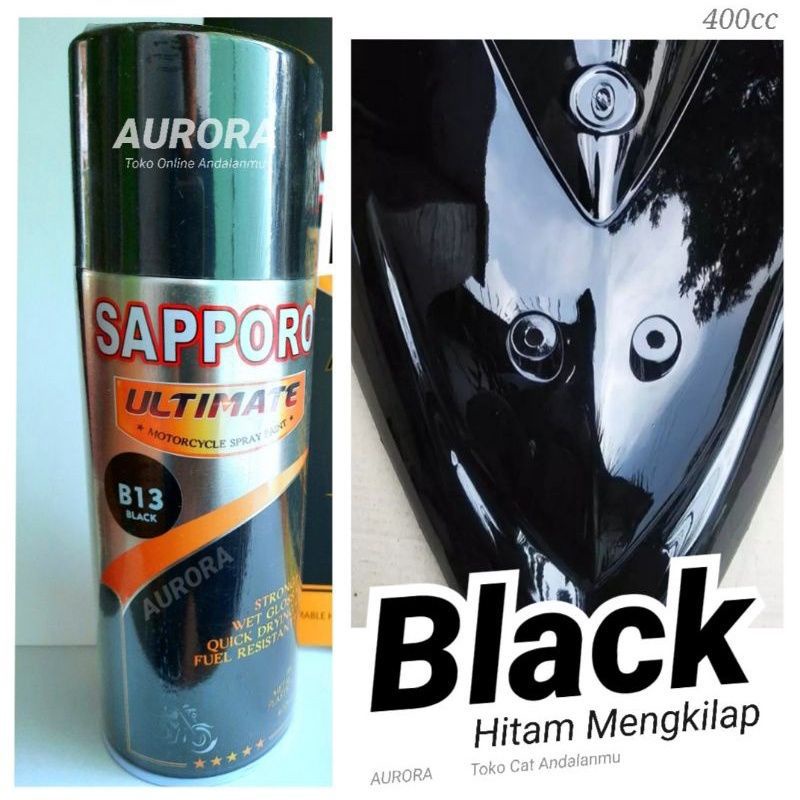 Cat Pilok Sapporo B13 Black 400ml Hitam Gloss Glossy Mengkilap Pilox Pylox Saporo