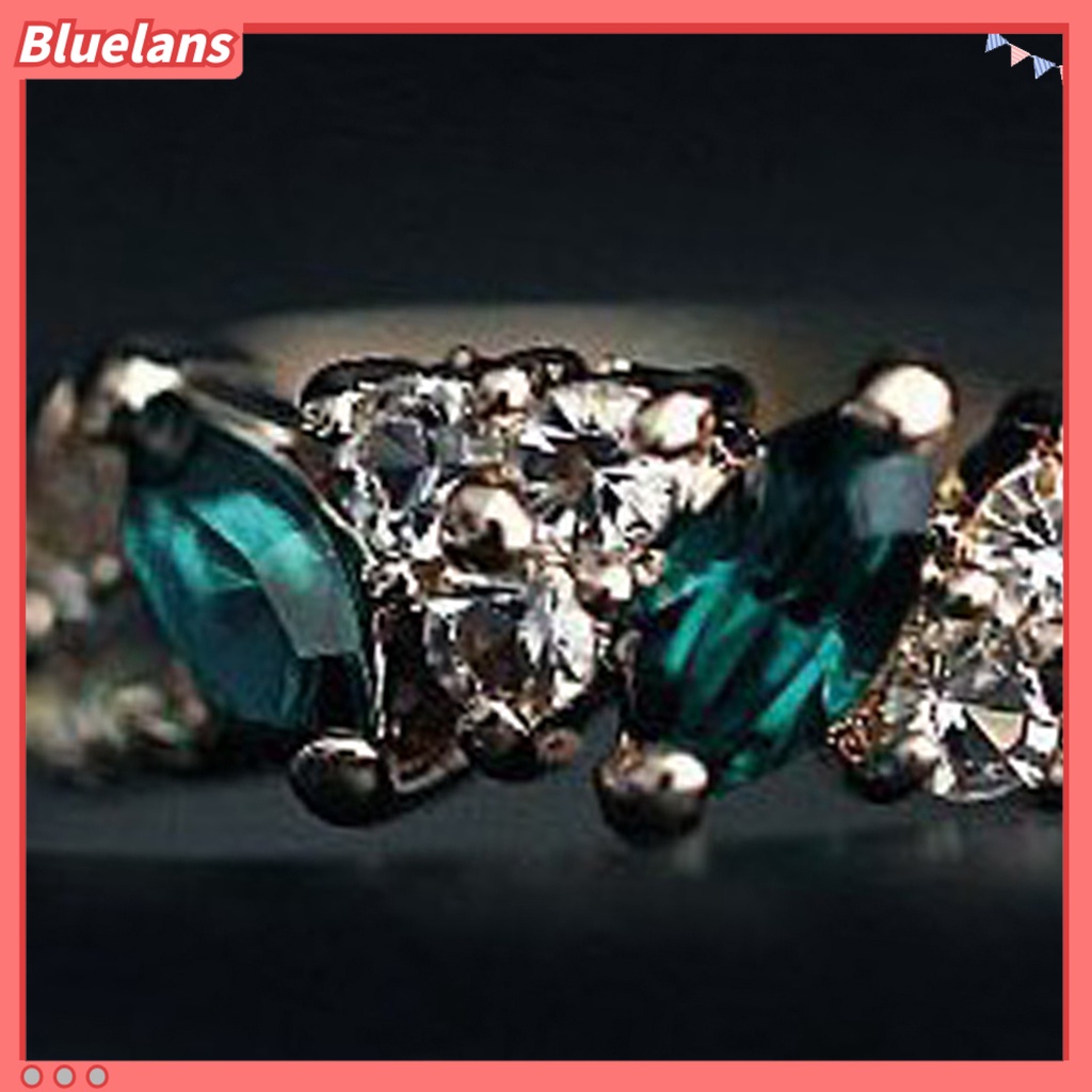 Bluelans Cincin Bahan Alloy Hias Permata Imitasi Warna Hijau Untuk Wanita