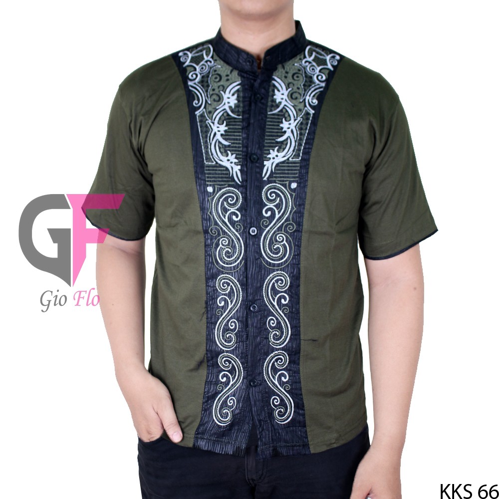 GIOFLO Baju Koko Kombinasi Pria Muslim Modern Green / KKS 66