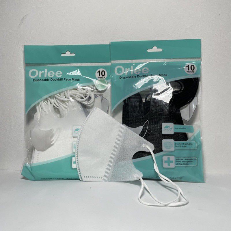 MASKER DUCKBILL ORLEE HIJAB 1PACK ISI 10PCS WARNA HITAM/PUTIH