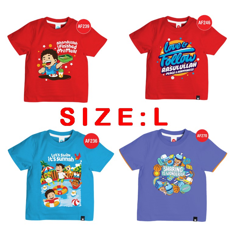 Kaos Afrakids Laki-laki Size L / Kaos Anak Muslim SIZE L (untuk size S, M, XL &amp; XXL ada di etalase yang berbeda)