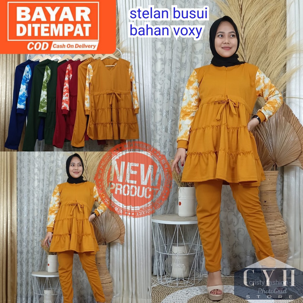 SETELAN CELANA BUSUI LENGAN BUNGA BAHAN VOXY / FASHION MUSLIM  / COD / M63