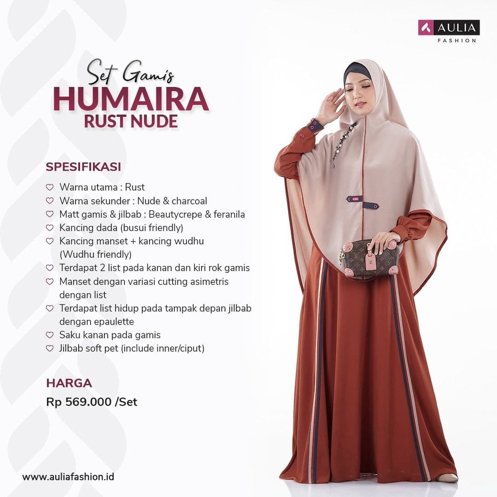 Set Gamis Aulia Fashion Humaira Rust Nude Syari Busui Friendly