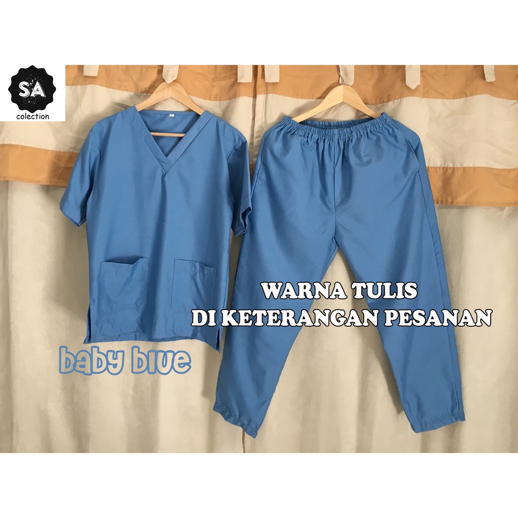 Baju OK Atasan &amp; Celana Boleh beda size / Baju OKA / Baju Jaga / Baju Scrub / Lengkap masker topi