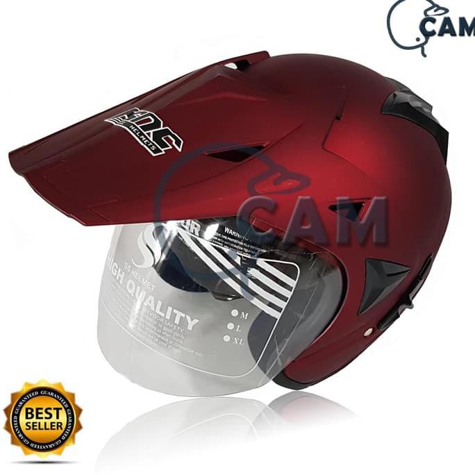 Barang Berkualitas HElm Motor SNI 2 kaca KNC trail cross red maroon doff bukan kyt ink gm CUCI