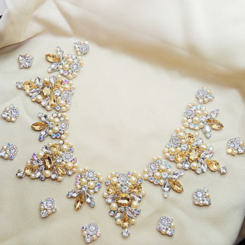 1 set Payet Kristal Rangkai mix Mutiara warna Gold Beigi dan Payet tabur kristal
