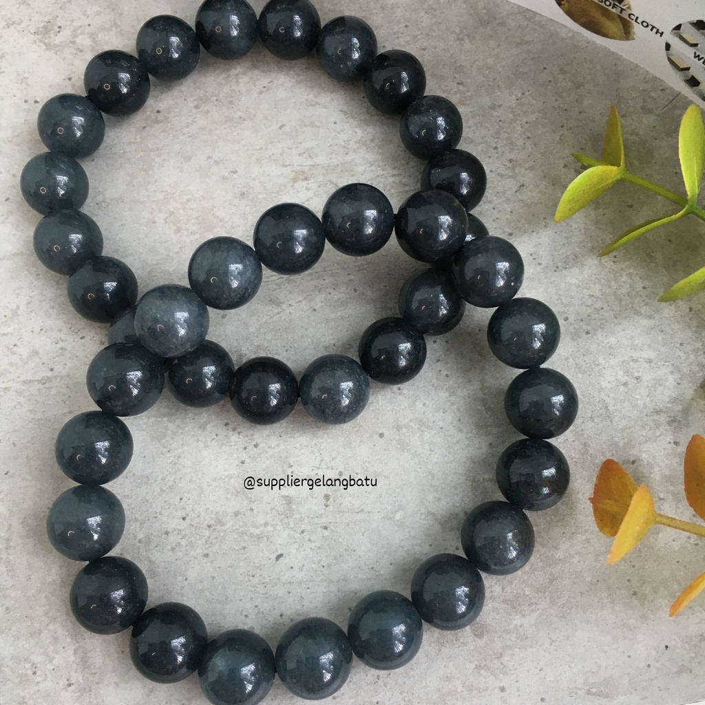 gelang batu GREY AGATE ASLI NATURAL 10mm akik abu abu berserat tembus