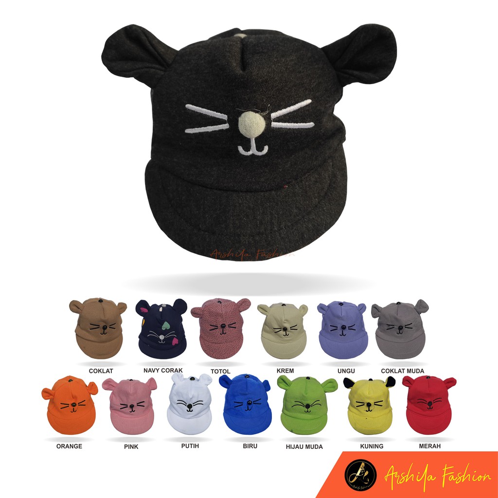 Topi Bayi Karakter Kucing / Topi Kucing Bayi /  Arshila_fashion-Abu Tua