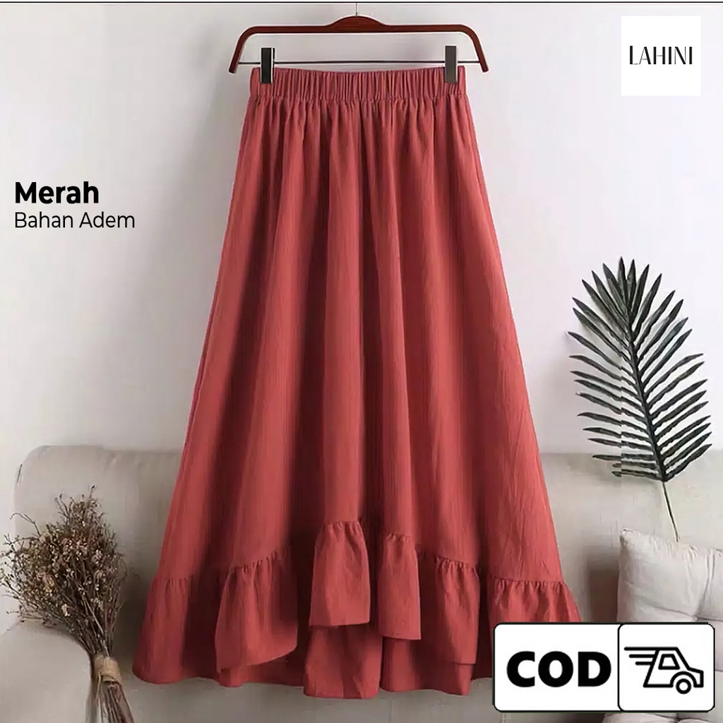 Rok Panjang Korea Long Maxi Skirt Vintage Casual Kekinian Remaja Dewasa Pinggang Karet Bahan Linen W