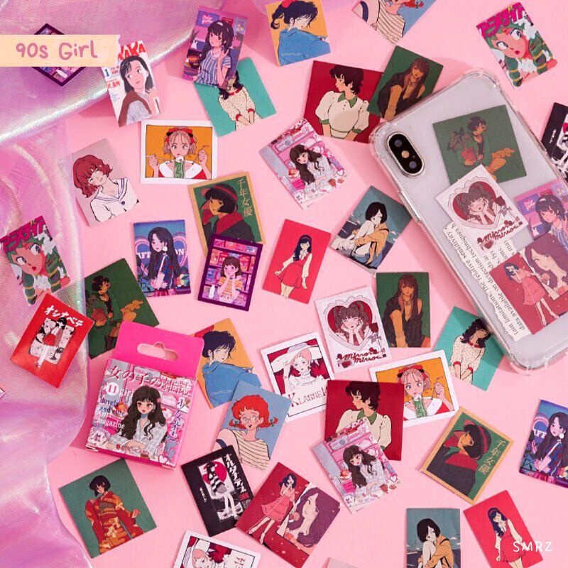 

90s Girl Sticker Piece - Stiker Ilustrasi Perempuan Retro Generasi 90an / Kawaii Japanese Style