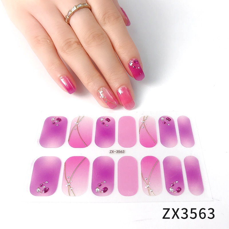 Stiker Kuku 3d Motif Berlian / Mutiara Warna Gradasi Tahan Air Untuk Nail Art / Manicure DIY