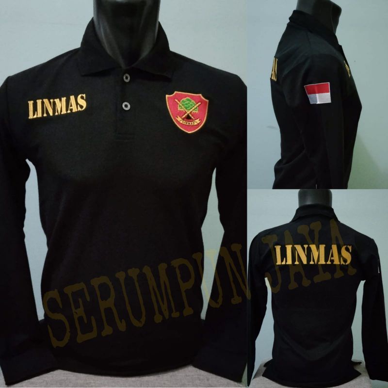 KAOS LINMAS PANJANG HITAM - KAOS KERAH LINMAS HITAM PANJANG FULL BORDIR