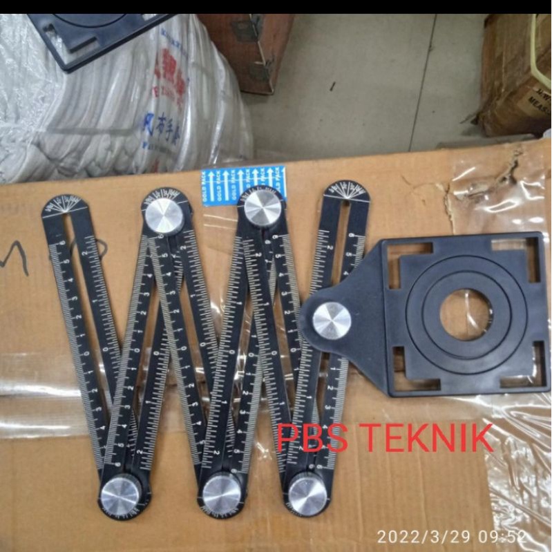 Alat pertukangan penggaris siku 6 sudut alat ukur lubang keramik