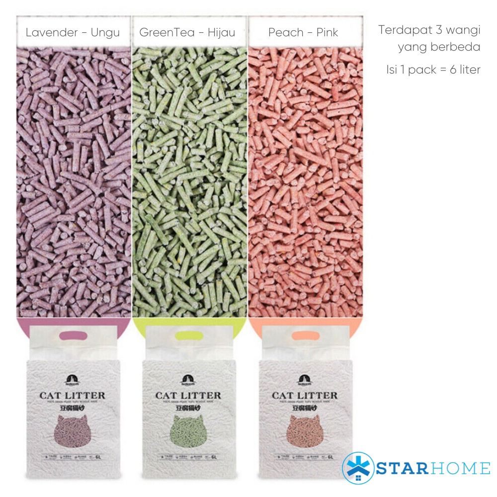 Pasir Kucing Gumpal Wangi Cat Litter Tofu Soya Dust Free Pasir Kucing Organik Tofu Soya Clamping 6 Liter