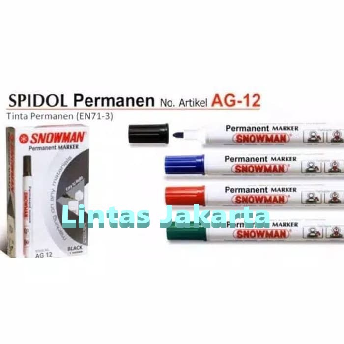 Spidol Permanent Marker Type AG 12 Merk Snowman