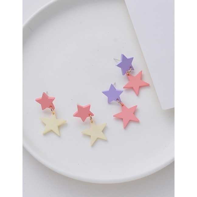 LRC Anting Tusuk Fashion White Contrasting Five-pointed Star Earrings P13230