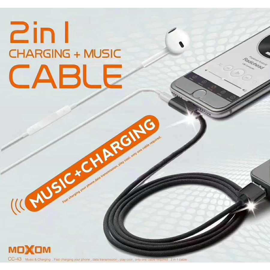 Moxom Kabel Data Charging + Music 2 in 1 iPhone USB Lightning Eaphone