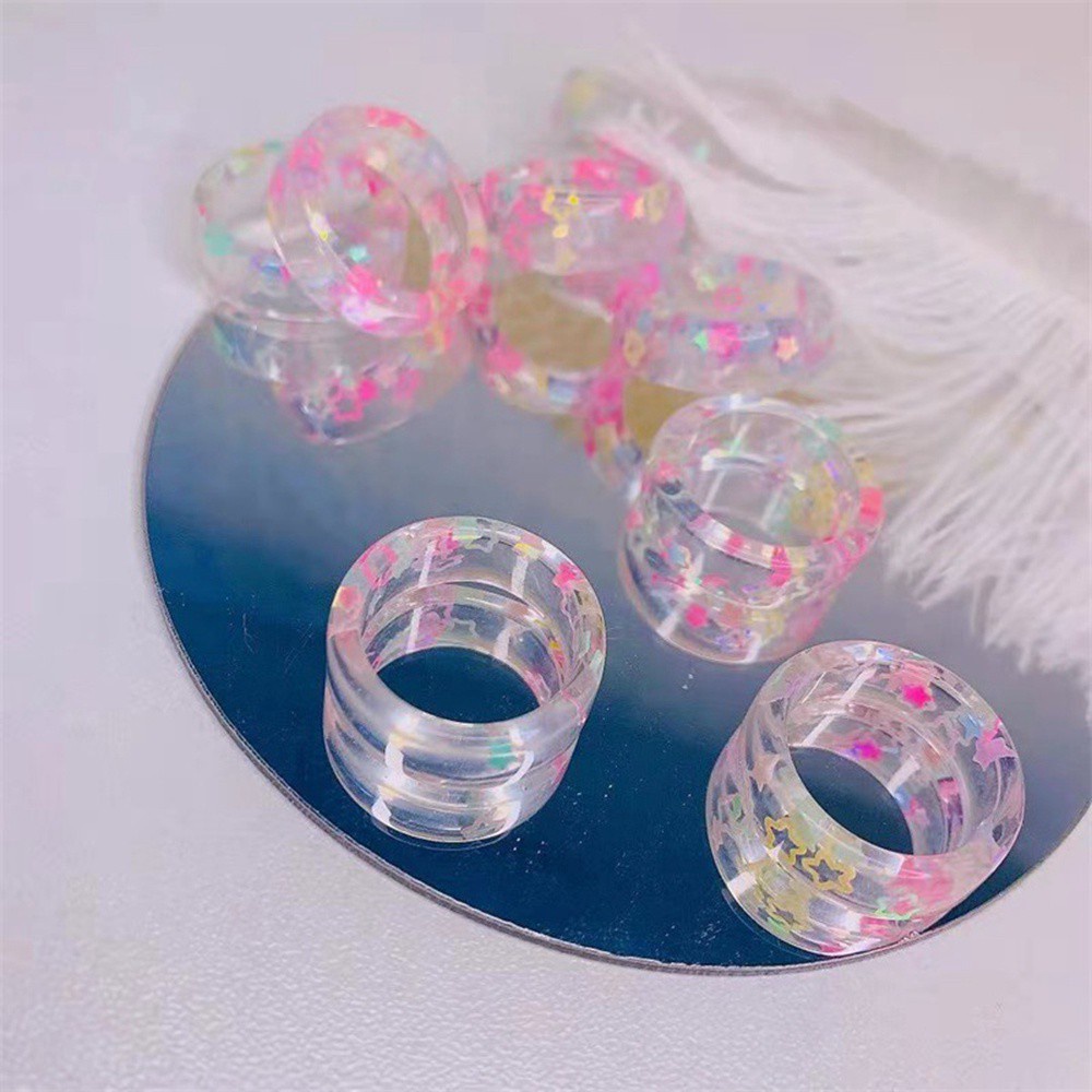 Mxbeauty Cincin Jari Telunjuk Bentuk Bintang Bahan Resin Transparan Aneka Warna Gaya Korea Untuk Wanita