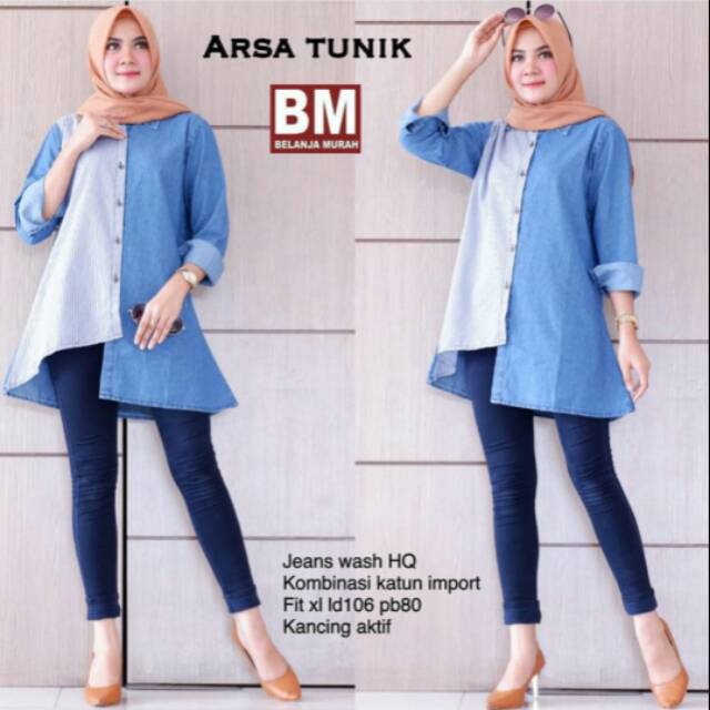 TUNIK JEANS ARSA TUNIK JEANS BLOUSE WANITA FASHION WANITA TUNIK JEANS MURAH