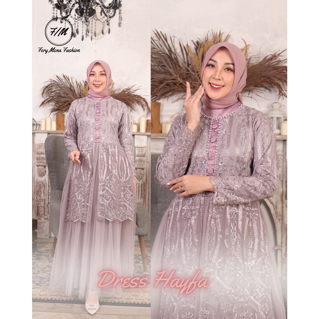 Gamis tulle hayfa//dres modern//dresss terbaru//gamis tulle pesta//fashion wanita