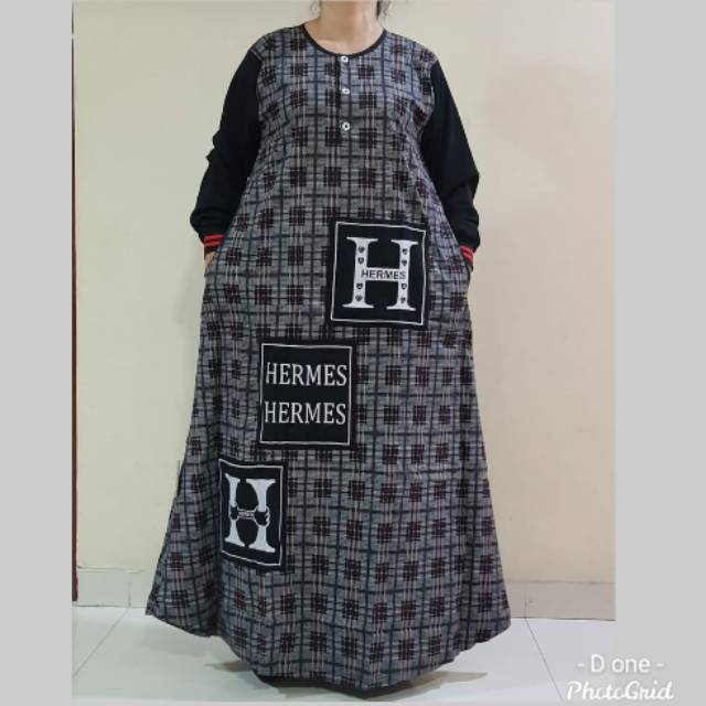 Longdress katun stretch melar motif kotak