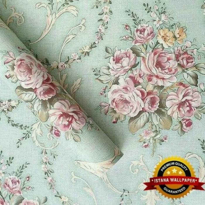 READY STOK!!! PROMO WALLPAPER STIKER DINDING MURAH | MOTIF KEMBANG HIJAU |45 CM X 10 METER