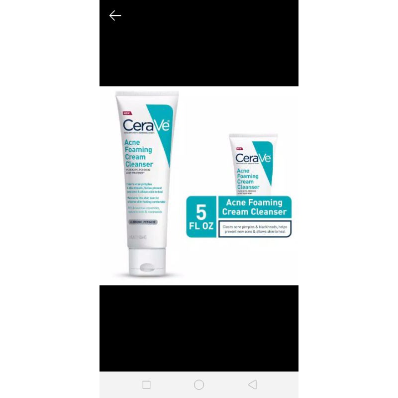 Cerave Acne Foaming Cream Cleanser with Benzoyl Peroxide, hyaluronic acid