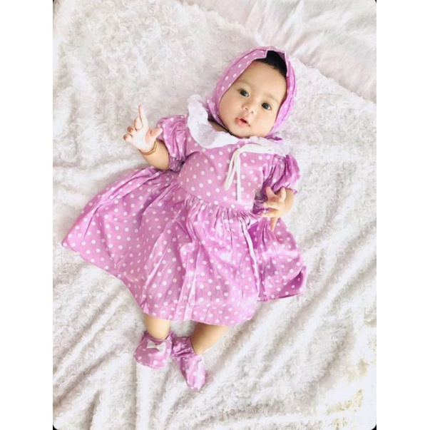 Dress bayi 0 6 12 bulan set sepatu bandana / bonnet Setelan Baju bayi Perempuan 100% Katun SNI Pakaian anak Cewek-3