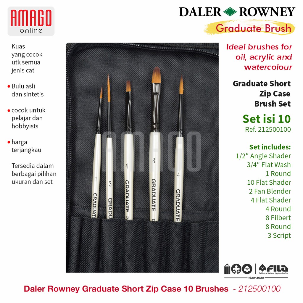 KUAS - DALER ROWNEY GRADUATE SHORT ZIP CASE 10 BRUSHES – 212500100