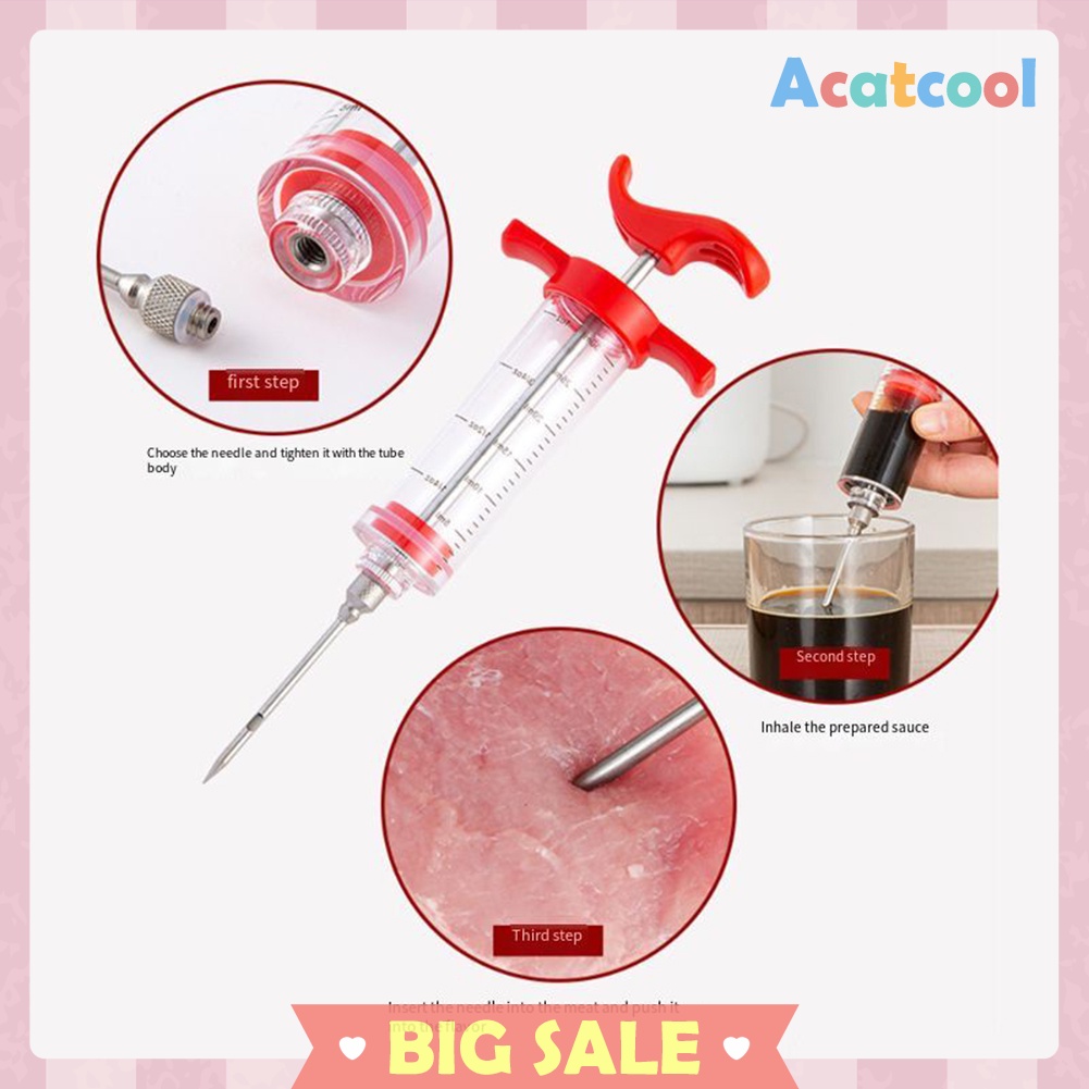 BBQ Stainless Steel Needle Syringe Kithen Marinade Meat Juice Injector Set