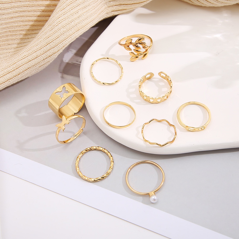 IFYOU 10pcs / set Cincin Jari Desain Kupu-Kupu Cutout Warna Emas Gaya Vintage Untuk Wanita