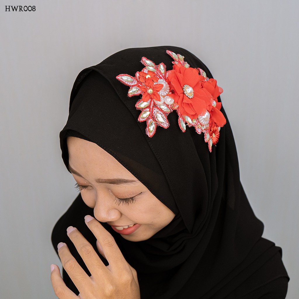 [READY STOCK] TIARA HIJABER AKSESORIS FASHION WEDDING BUNGA BROKAT HWR008