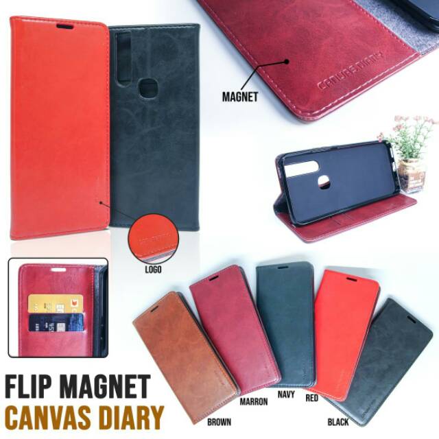 LEATHER CASE FLIP MAGNET CANVAS DIARY FLIP COVER CASING VIVO  Y1S Y20 Y20I Y20S Y12S Y30 Y50 Y17 Y12