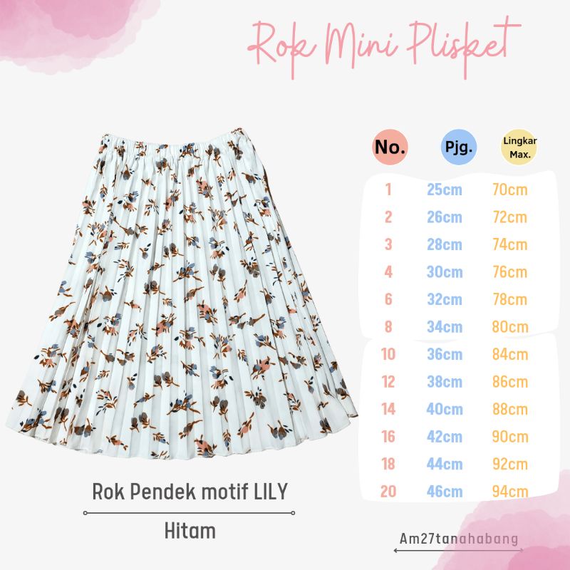 Rok Plisket Mini Anak Cewek MOTIF LILY 1-12 tahun Pleated Mini Skirt