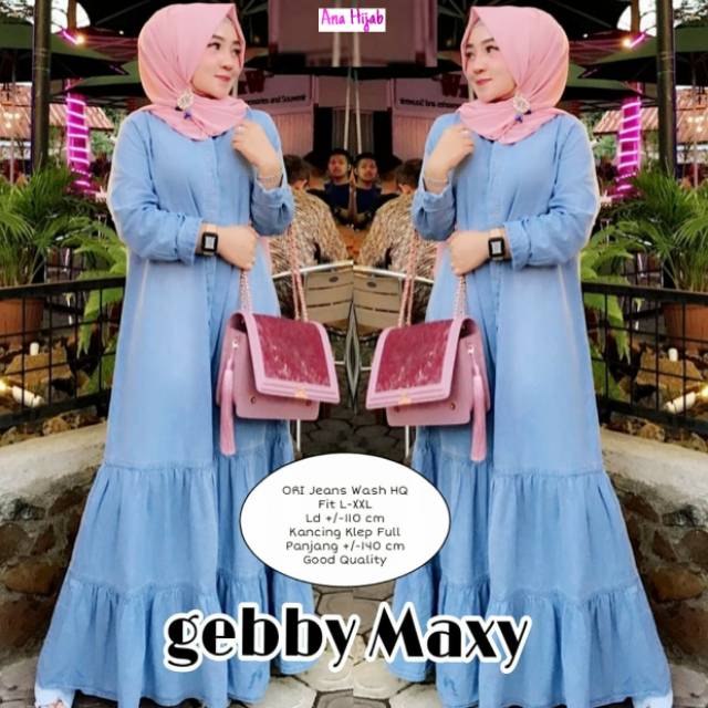 Gamis dewasa bahan jeans wash terbaru.dress muslim gamis jeans wash modern