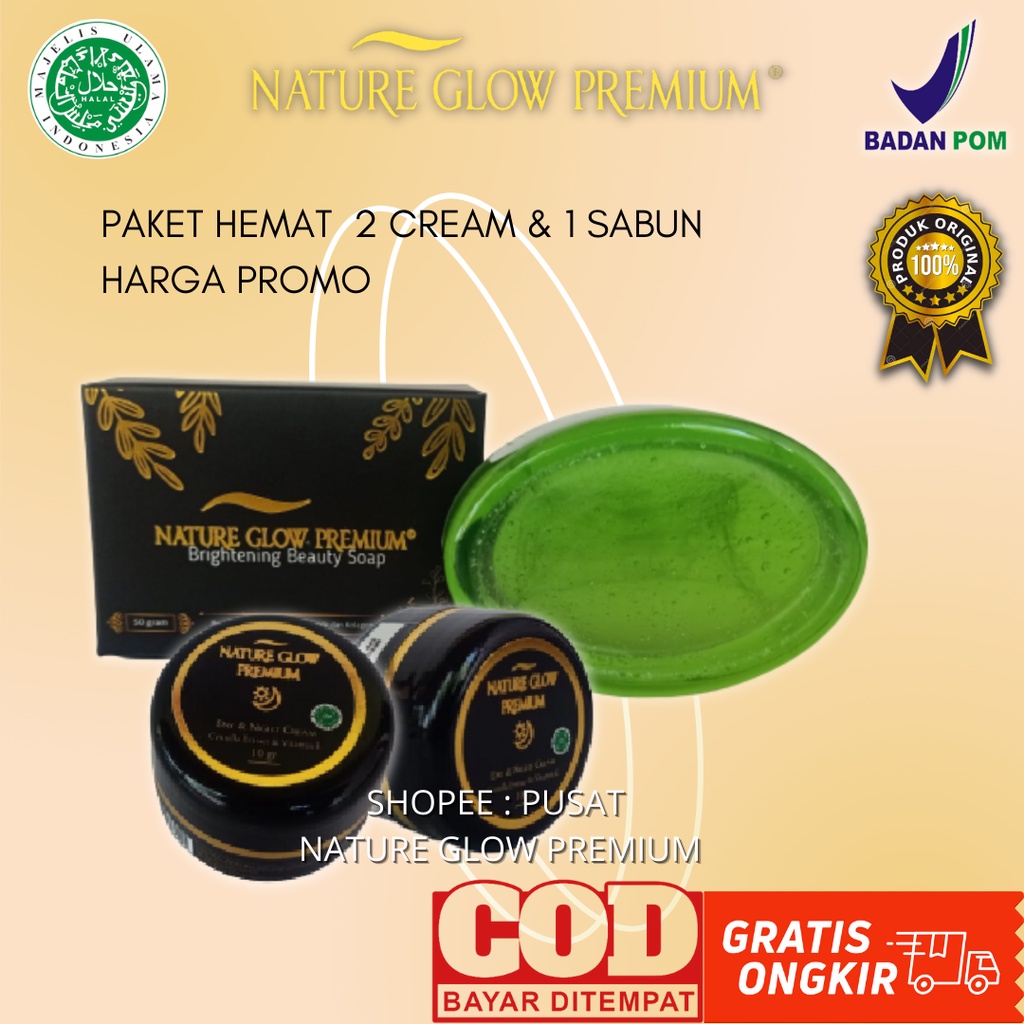 PAKET HEMAT 2 CREAM 1 SABUN NATURE GLOW PREMIUM MENGHILANGKAN FLEK, KUSAM, JERAWAT, DAN GLOWING