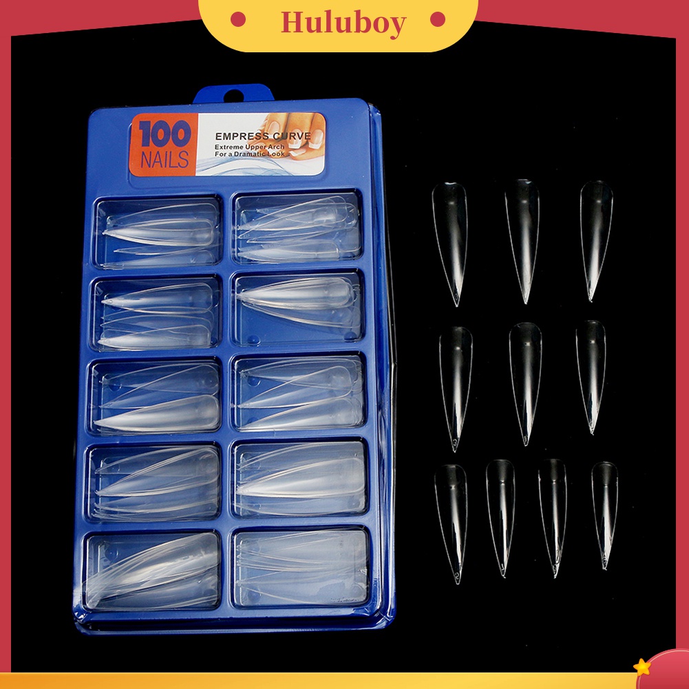 Huluboy Huluboy♡ 100pcs Kuku Palsu Full Cover Bentuk Oval Warna Putih / Transparan