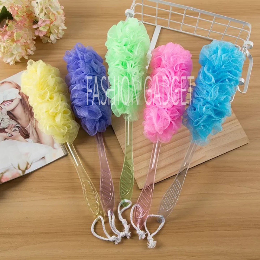 Spon Mandi BULAT / GAGANG PANJANG Karet Busa Spons Mandi Bath Sponge Shower Puff Busa Mandi Alat Gosok Badan Sabun Mandi - Warna Acak