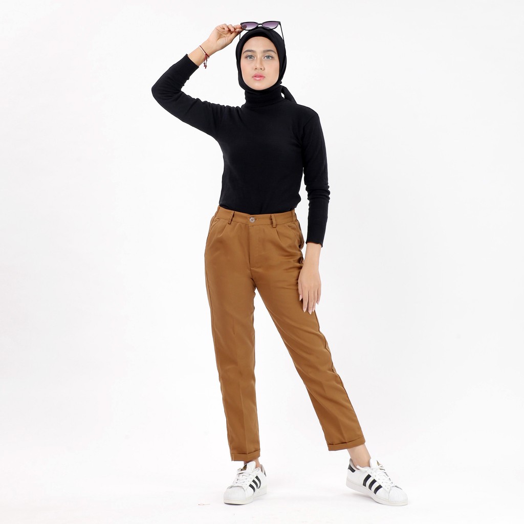 HOPYLOVY - Celana Kantor Baggy Pants Drill / Celana Bahan Panjang Wanita