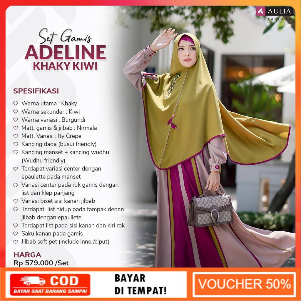 Gamis Aulia Terbaru 2021 Aulia Fashion Gamis Terbaru Original Set Gamis Adeline Khaky Kiwi
