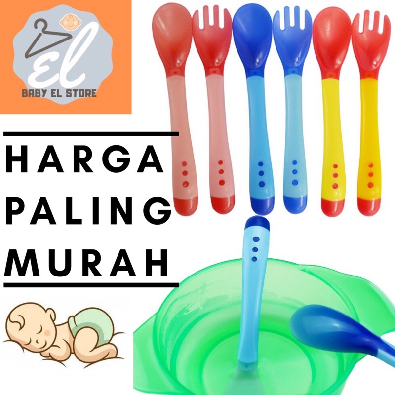 Sendok garpu silikon Bayi sensor Indikator Panas Mpasi perlengkapan makan bayi Baby Spoon Fork