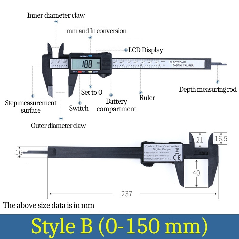 Electronic LCD Digital Display Vernier Caliper 0-150mm/0-100mm Plastic Micrometer Digital Caliper Measurement Tool