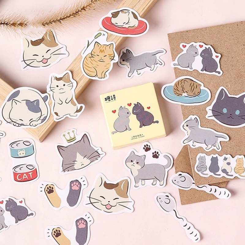 45Pcs Set  Stiker  Kucing Lucu  untuk Dekorasi Scrapbook 