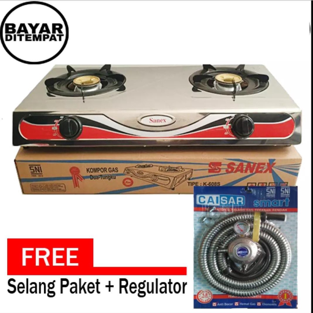 Sanex K-608S Kompor Gas 2 tungku Stainles pilih + paket selang