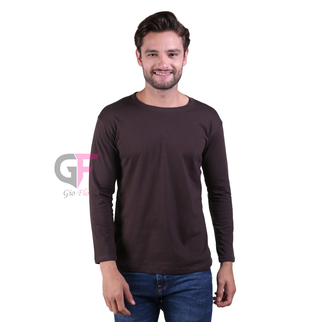 GIOFLO Pakaian Casual Pria Kaos Tangan Panjang Coklat Tua / PLS 186