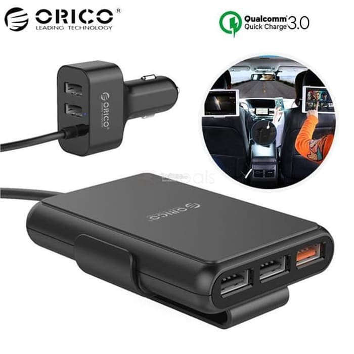 Car Charger ORICO 5 Port 52W qualcomm 3.0 with Extension Cable UCP-5P - Charger mobil 5 usb